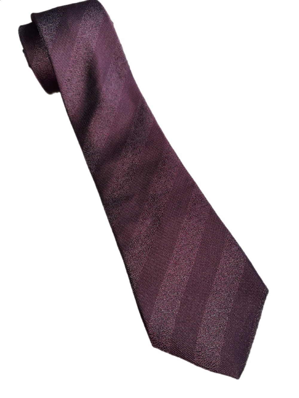 Giorgio Armani Men’s 100% Silk Rep Tie Deep Plum Striped Texture 60” Long Luxury